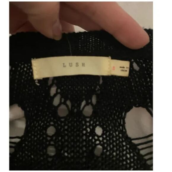 Boho Gothic Punk Open Knit Crochet Long Sleeve Cold Shoulder Top Lush Black S - Picture 4 of 8